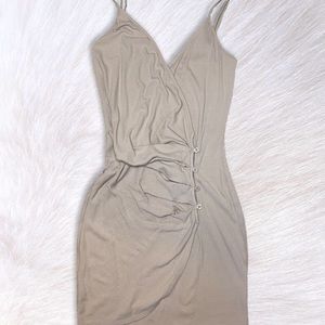 Cream ribbed crossover dress